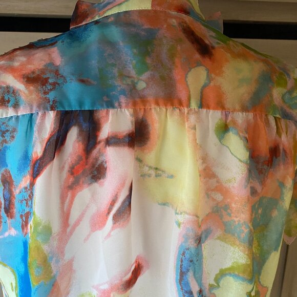 Simply Vera Chiffon Romantic Ruffle Abstract Prairie Sheer Flutter Blouse L - Picture 8 of 10